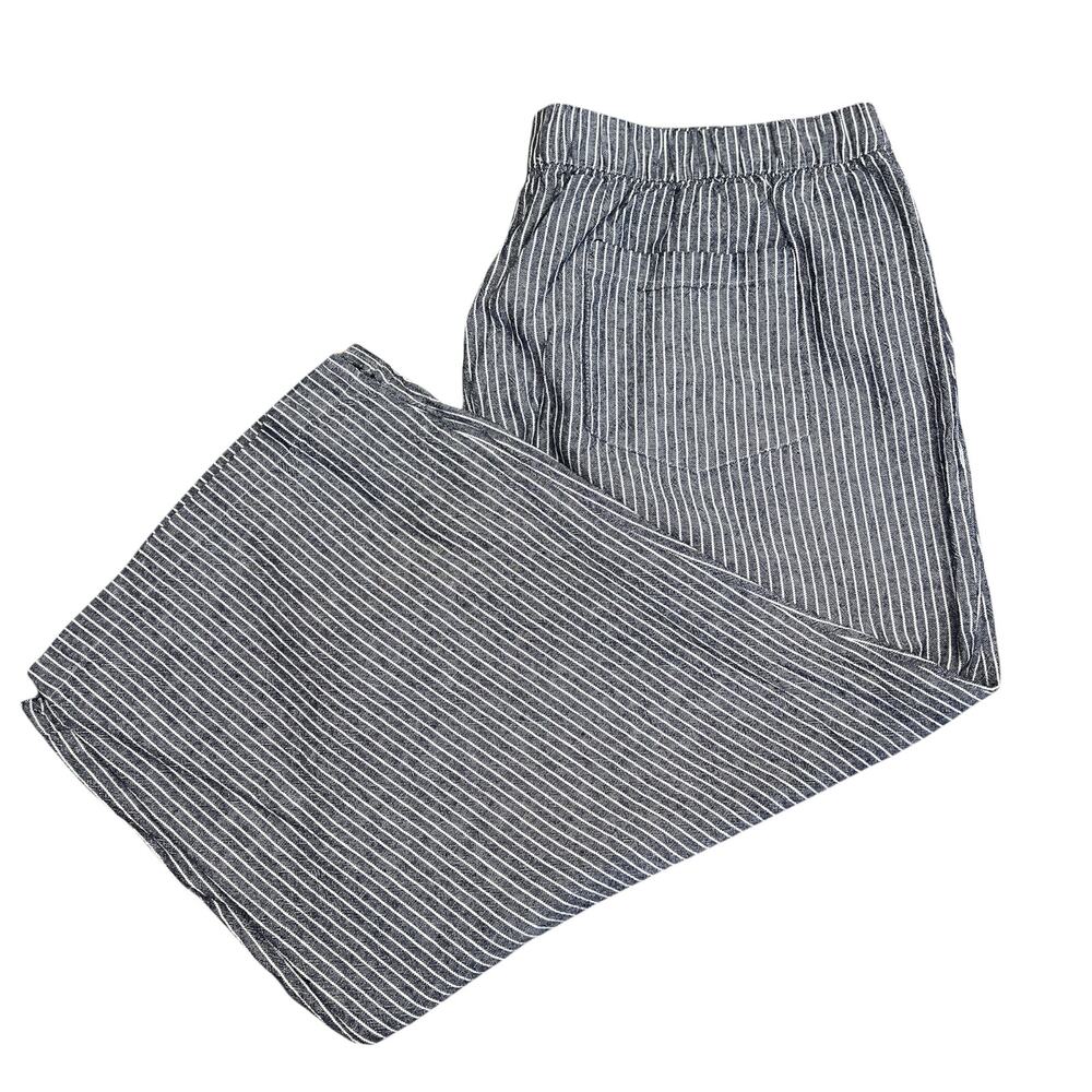 Anne Klein Womens Blue Pants Striped Linen Blend Cropped Wide Leg Pull On XL